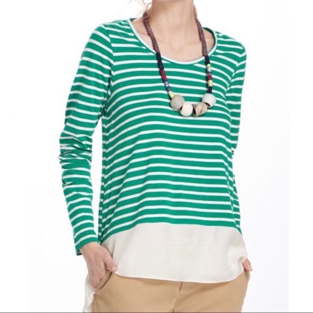 Anthropologie green striped high low tunic top
